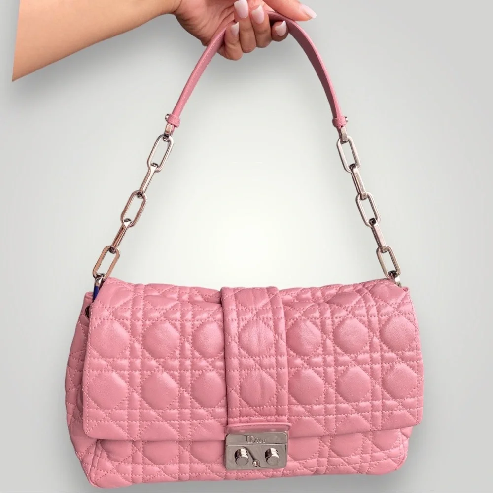 Christian Dior Pink Lambskin Leather Cannage Flap Bag - Picture 1 of 16